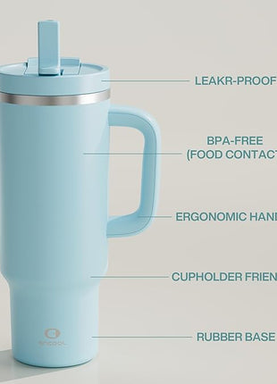 ENCOOL 40 oz Tumbler with Handle and Straw: Stainless Steel Insulated Tumbler Keeps Cold for 24 Hours, Leakproof Travel Cup Fits in Cup Holder and BPA-Free,Pewter Blue