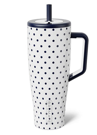 BrüMate Era 40 oz Tumbler with Handle and Straw | 100% Leakproof Insulated Water Bottle Tumbler with Lid and Straw | Made of Stainless Steel | Cup Holder Friendly | 40oz (White Polka Dots)