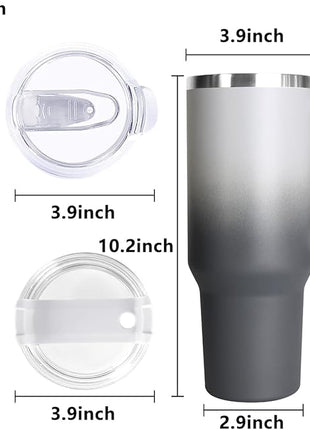 SYACOT 40 oz Tumbler with Handle and Straw Stainless Steel Insulated Tumbler Leak Proof Lid and Straw Lid Reusable Travel Mug Coffee Mug Cup Dishwasher Safe Keep Drinks Cold and Hot (Grey&Black)