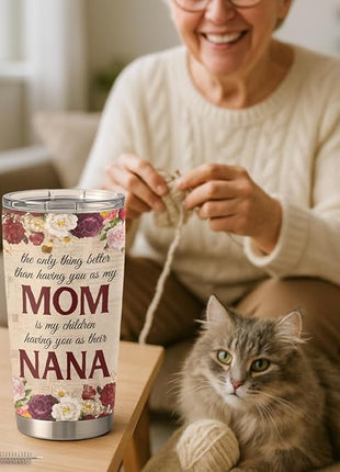 SANDJEST Best Nana Ever Tumbler Gift for Grandmas from Grandkids - 20oz Floral Insulated Stainless Steel Travel Mug Granny Christmas, Birthday, Mother's Day Gifts for Nana, Gigi from Grandchildren