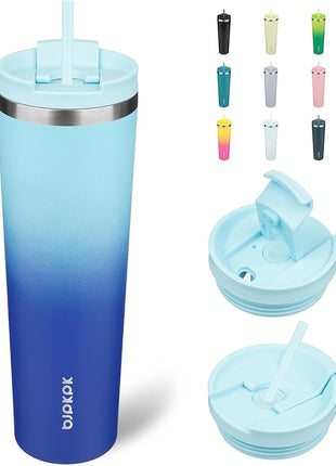 BJPKPK 34oz Insulated Tumbler With lid And Straw Stainless Steel Tumblers Travel Coffee Mug Reusable Thermal Cup,Sky