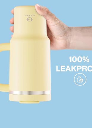 ENCOOL 32 oz Tumbler with Handle and Straw: Stainless Steel Insulated Tumbler Keeps Cold for 24 Hours, Leakproof Travel Cup Fits in Cup Holder and BPA-Free,Light Vanilla