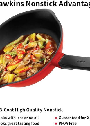 HAWKINS 24 cm Die Cast Induction Compatible Frying Pan with Glass Lid, Red (IDCF24G)