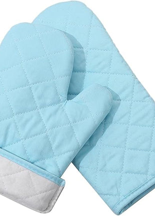 Oven Mitts and Pot Holders 4 pcs Set,High Heat Resistant 500 Degree Extra Thicken Long Kitchen Cotton Oven Glove for Cooking (12 Inch,Light Blue)