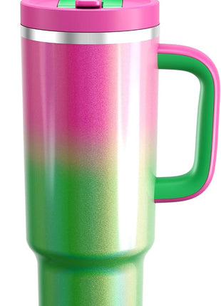 40 oz Tumbler with Handle and Straw: Stainless Steel Insulated Tumbler Keeps Cold for 24 Hours, Leakproof Travel Cup Fits in Cup Holder and BPA-Free, Fuchsia