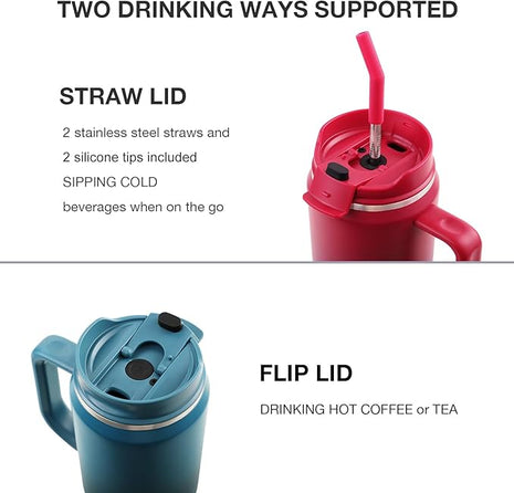 50 oz Tumbler with Handle, Insulated Tumblers with Lid and Straw, Large Metal Sports Water Bottle Jug, Thermal Stainless Steel Travel Coffee Mug Cup, Blue