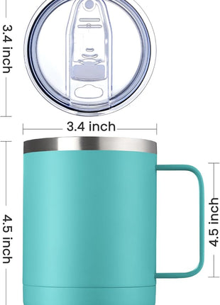MEWAY 12oz Coffee Mug With Handle 8 Pack Bulk,Stainless Steel Insulated Travel Tumblers With Sliding Lid,Double Wall Vacuum Camping Cup for Hot & Cold Drinks Tea (Light Green,Set of 8)