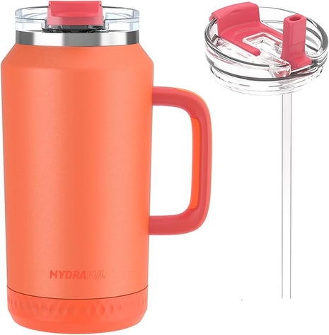 Hydraful 64 oz Tumbler with Handle and Straw - 100% Leak-Proof - Insulated Cup Reusable Stainless Steel Large Water Bottle Travel Mug for Gym, Hiking, and Camping - Gifts for Women Men Him Her