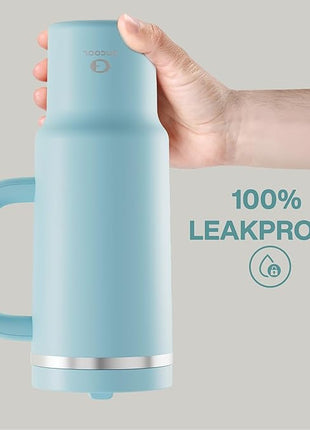 ENCOOL 40 oz Tumbler with Handle and Straw: Stainless Steel Insulated Tumbler Keeps Cold for 24 Hours, Leakproof Travel Cup Fits in Cup Holder and BPA-Free,Pewter Blue