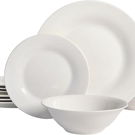 Gibson Home Zen Buffet Round 12 Piece Porcelain Chip and Scratch Resistant Dinnerware Plates and Bowls Set, Scratch & Chip Resistant