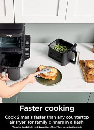 Ninja Air Fryer, 8 QT DoubleStack 2-Basket, Space Saving Design, Cooks 2lb Chicken Wings, Feeds up to 6 People, 6-in1 Air Fryer, Roast, Bake & More, Easy to Clean, Dishwasher Safe Parts, Black, SL201