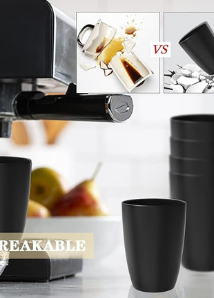 Homienly Wheat Straw Cups, 20 OZ Drinking Cups Set of 6, Plastic Cups Reusable, Stackable Kitchen Cups Set, Dishwasher Safe Water Glasses, Unbreakable Drinking Glasses for Camping, Traveling - Black