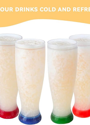 Lily's Home 16 oz Set of 4 Freezer Beer Mugs, Double Wall, Insulated with Liquid Gel Plastic Freezable Glasses, Glass for Freezer, Chiller Frosty Cup,for party