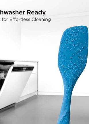 Kitchen Mama WaltzGrip Platinum Silicone Scraping Spatula: Heat Resistant, Seamless, Non Stick for Frying Pan Cookware, Safe, Flexible Bowl Scraper - Ideal for Mixing, Baking, Stirring (Blue)