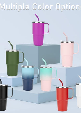 Kids Insulated Tumbler with Handle and Straw, 24 oz Stainless Steel Tumbler for Boys Girls Leak-proof Lid Keep Cold Heat and Ice, Gifts for Children Cups(Olive Green-1 Pack)