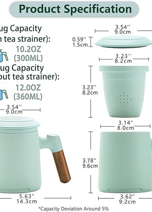 ZENS Tea Cup with Infuser and Lid for Loose Leaf Steeping, 16.9oz Embossed Ceramic Tea Infuser Mug, Wood Handle Tea Diffuser, Great Gift