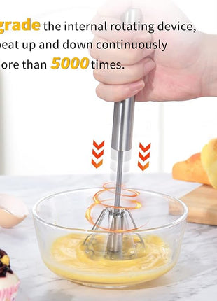 Newness Egg Whisk, [2 Pack 10in & 12in] Stainless Steel Hand Push Whisk Blender for Home - Versatile Tool for Egg Beater, Milk Frother, Hand Push Mixer Stirrer - Kitchen Utensil for Blending, Whisking