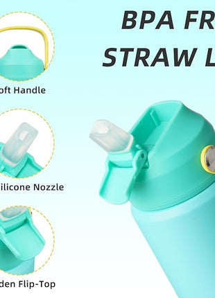 BJPKPK Insulated Water Bottle with Straw Lid, 18oz Thermo Water Bottles, Flex Handle & Non-slip Boot, BPA Free Leak Proof Stainless Steel Metal Thermo, Tumblers, Cups,Twilight Blue