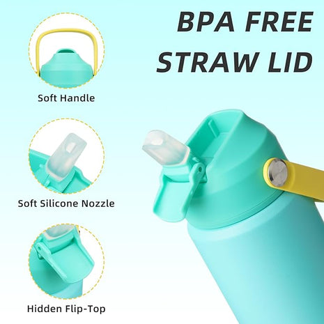 BJPKPK Insulated Water Bottle with Straw Lid, 18oz Thermo Water Bottles, Flex Handle & Non-slip Boot, BPA Free Leak Proof Stainless Steel Metal Thermo, Tumblers, Cups,Twilight Blue