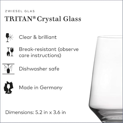 ZWIESEL GLAS Pure Stemless Bordeaux Glass (Set of 6), Red Wine Tumbler for Bordeaux, Dishwasher-Safe Machine-Made Tritan Crystal Glasses, Made in Germany (18.5 Ounce)