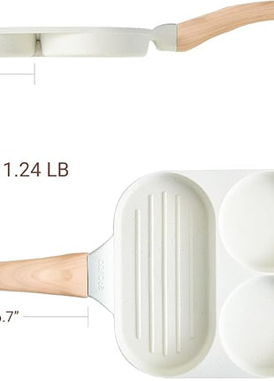 CAROTE Egg Pan Omelette Pan, 3-In-1 Divided Nonstick Grill Pan, Pancake Pan and Healthy Egg CookerSuitable for Gas Stove & Induction Cookware, White Granite