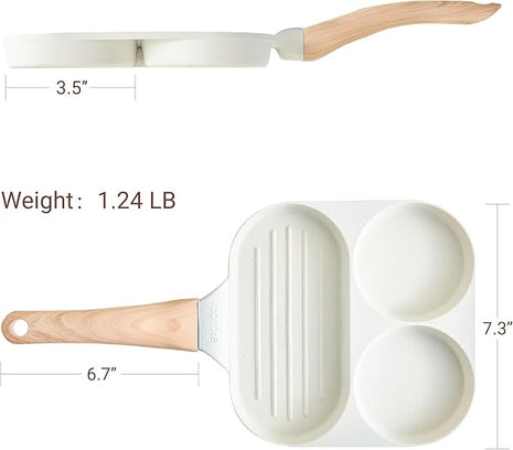 CAROTE Egg Pan Omelette Pan, 3-In-1 Divided Nonstick Grill Pan, Pancake Pan and Healthy Egg CookerSuitable for Gas Stove & Induction Cookware, White Granite