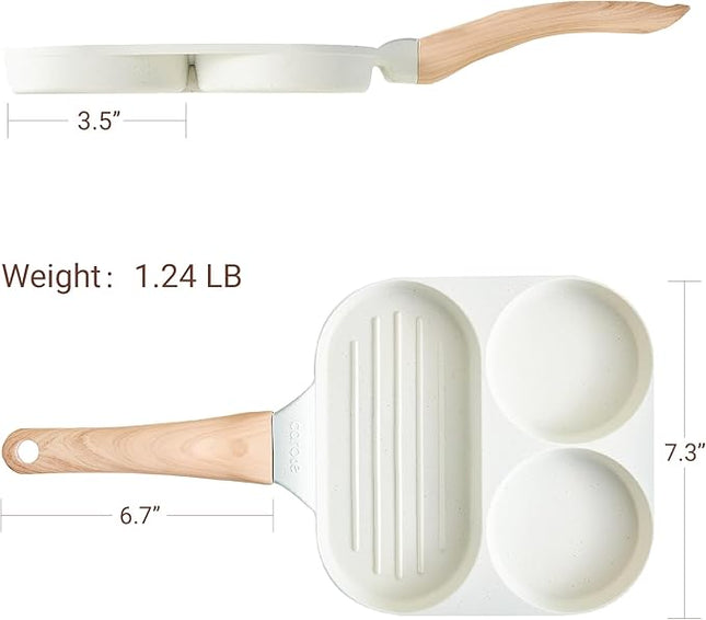 CAROTE Egg Pan Omelette Pan, 3-In-1 Divided Nonstick Grill Pan, Pancake Pan and Healthy Egg CookerSuitable for Gas Stove & Induction Cookware, White Granite