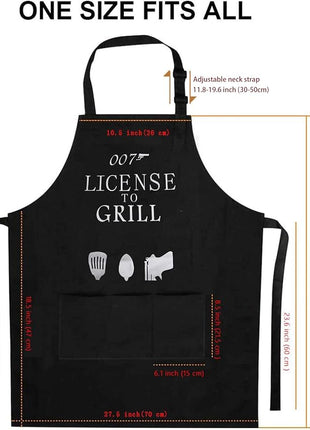 Black Grilling Apron with Pockets, Funny Cooking Apron for Kitchen, BBQ, Outdoor Use, One Size Fits All, Great Gift for Men – Dad, Husband, Boyfriend