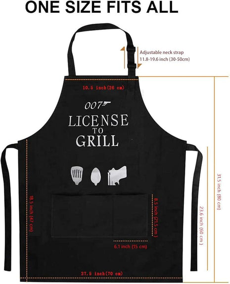 Black Grilling Apron with Pockets, Funny Cooking Apron for Kitchen, BBQ, Outdoor Use, One Size Fits All, Great Gift for Men – Dad, Husband, Boyfriend