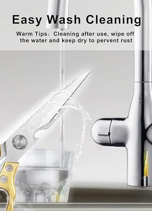 AWinjoy Kitchen Scissors, Heavy Duty Sharp Shears Dishwasher Safe, Kitchen Accessories Cooking Shears for Meat Chicken Fish Poultry Herb Bread (gold)