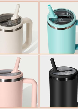 40oz Flip Straw Leak Proof Lid for Stanley H2.0 Quencher Protour Tumbler, 2 Pack Spill Proof Lid Replacement Straw Cover Top for 40 OZ Stanley Cup Accessories (Purple, Purple)