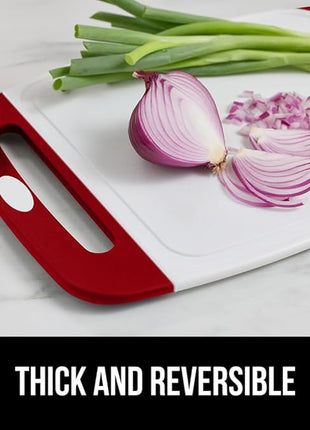 GORILLA GRIP BPA-Free Reversible Kitchen Cutting Board Set of 3, US Designed, Nonporous, Juice Grooves Catch Liquid, Slip Resistant Border, Durable Food Chopping Boards, Christmas Kitchen Decor, Red