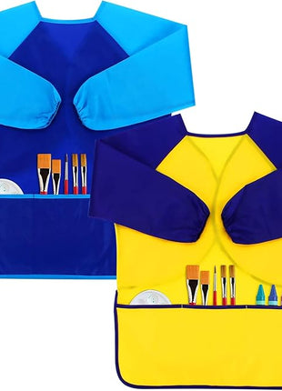 CUBACO Kids Painting Apron, 2pcs Waterproof Art Smocks For Child 3-8 Years, Kids Smocks for Painting Aprons with Long Sleeve