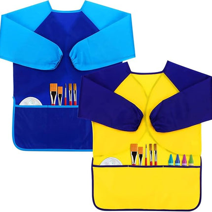CUBACO Kids Painting Apron, 2pcs Waterproof Art Smocks For Child 3-8 Years, Kids Smocks for Painting Aprons with Long Sleeve