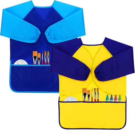 CUBACO Kids Painting Apron, 2pcs Waterproof Art Smocks For Child 3-8 Years, Kids Smocks for Painting Aprons with Long Sleeve