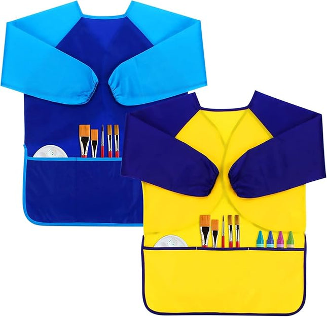 CUBACO Kids Painting Apron, 2pcs Waterproof Art Smocks For Child 3-8 Years, Kids Smocks for Painting Aprons with Long Sleeve