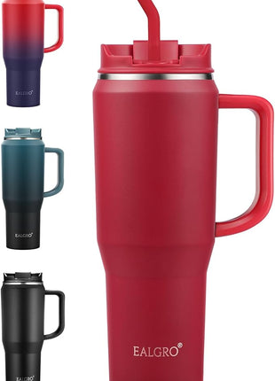 40 oz Tumbler with Handle, Insulated Tumblers with Lid and Straw, Large Metal Sports Water Bottle Jug, Thermal Stainless Steel Travel Coffee Mug Cup, Classic Red