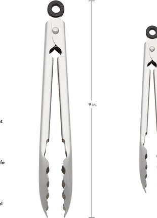 KitchenAid Set of 2 Stainless Steel Tongs with Scalloped Edges Easy Lock Dishwasher Safe Durable and Versatile 7 Inch and 9 Inch Silver