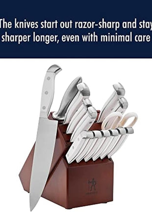 HENCKELS Statement Razor-Sharp 15-Piece White Handle Knife Set with Block, German Engineered Knife Informed by over 100 Years of Mastery