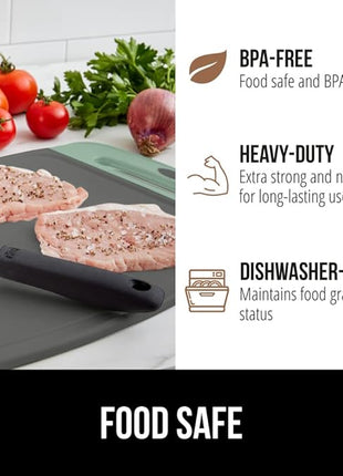 GORILLA GRIP BPA-Free Reversible Kitchen Cutting Board Set of 3, US Designed, Nonporous, Juice Grooves Catch Liquid, Slip Resistant Border, Dishwasher Safe, Durable Food Chopping Boards, Mint Gray