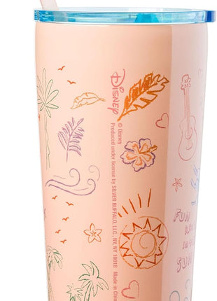 Silver Buffalo Disney Lilo and Stitch Island Doodles Chilled Vibes Double Walled Stainless Steel Tumbler with Straw, 22 Ounces
