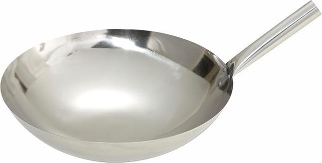 Winco Stainless Steel Wok with Riveted Joint Handle, 16-Inch