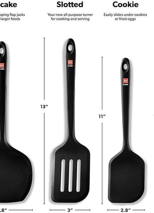 DI ORO Silicone Turner Spatula Set - Kitchen Spatulas for Nonstick Cookware - Cooking Utensils for Flipping Eggs & Pancakes - 600°F Heat-Resistant BPA Free Turners - Dishwasher Safe (4pc, Black)