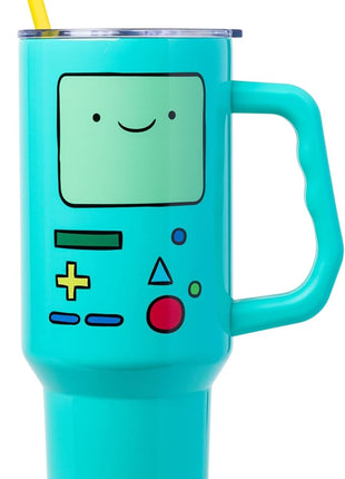 Silver Buffalo Adventure Time Featuring BMO Stainless Steel Tumbler with Handle and Straw, Fits in Standard Cup Holder, 40 Ounces