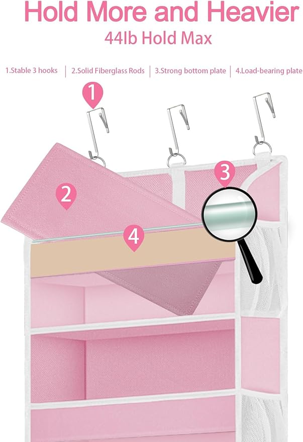 1 Pack Over The Door Storage Organizer with 5 Pockets 10 Mesh Pockets, 44 lbs Weight Capacity Door Hanging Organizers and Storage for Bedroom,Bathroom,Nursery,Kidroom,Babyroom