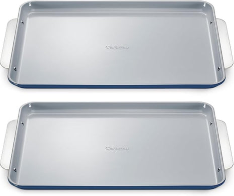 Caraway Non-Stick Ceramic Large Baking Sheet Duo - Naturally Slick Ceramic Coating - Non-Toxic, PTFE & PFOA Free - Perfect for Baking, Roasting, and More - Large (18" x 13") - Navy