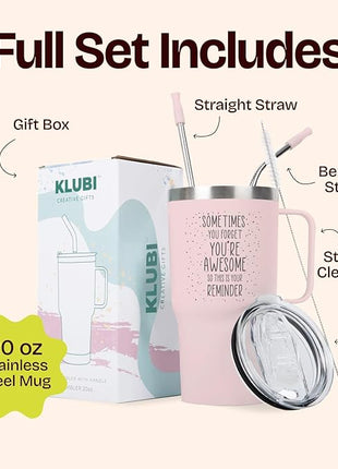 KLUBI Cute Pink Birthday Gifts for Women - Sometimes You Forget Your Awesome Gifts for Women Mothers Day Gifts for Her Gifts for Coworkers College Girl Gift Ideas Boss Day Gifts Mothers Day Mugs