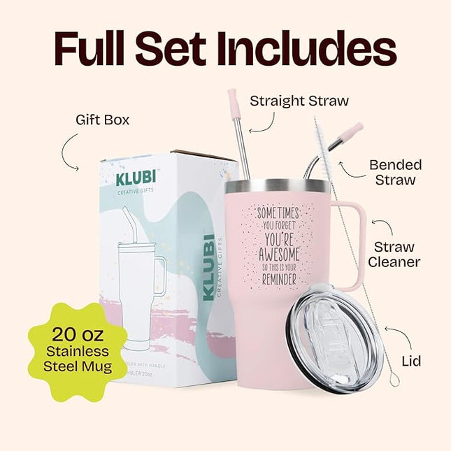 KLUBI Cute Pink Birthday Gifts for Women - Sometimes You Forget Your Awesome Gifts for Women Mothers Day Gifts for Her Gifts for Coworkers College Girl Gift Ideas Boss Day Gifts Mothers Day Mugs