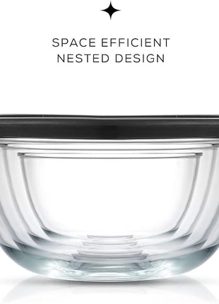 JoyJolt Kitchen Mixing Bowls - 8pc Glass with Lids Set – Neat Nesting Large Bowl Batter Cooking Storage and Big Salad BPA-Free Black