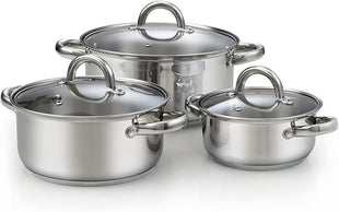 Cook N Home Sauce Pot Stainless Steel Stockpot with Glass Lid, Basic Saucier Casserole Pan Set, 6 Piece Set